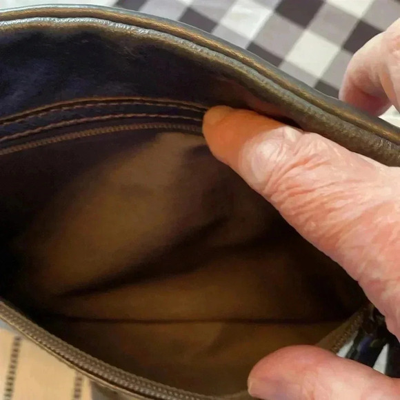 Fossil Leather Grey Rustic Crossbody Shoulder Bag Purse ~ Brass‎ Hardware - Picture 11 of 14